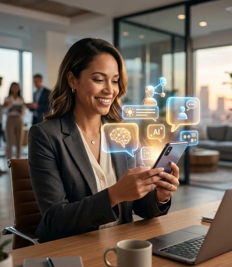Business owner replying to WhatsApp customers with ChatBrain